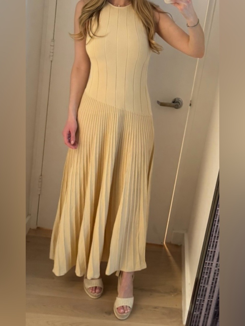 MANGO Piano Sleeveless Pleated Cotton Blend Sweater Dress